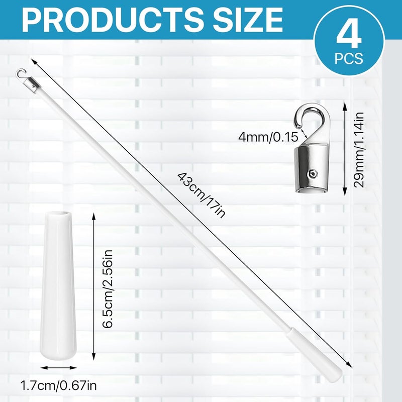 Lainballow 4 Pcs 17 Inches Blinds Wand Replacement, Blind Tilt Wand with Hook and Handle, Fiberglass Window Blind Wand for Windows, Curtain Shades, Venetian Blinds(White) - Image 2